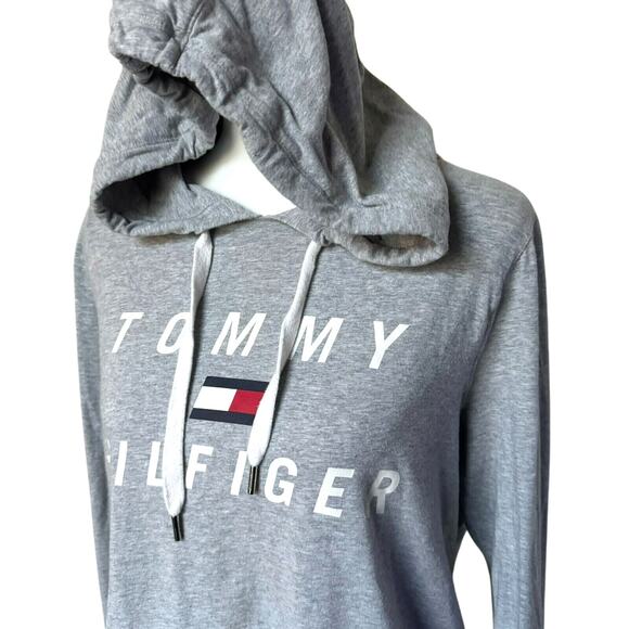 TOMMY HILFIGER Women's Large Gray Sport Pullover Hoodie Sweatshirt Roll Tab Logo - Picture 1 of 9